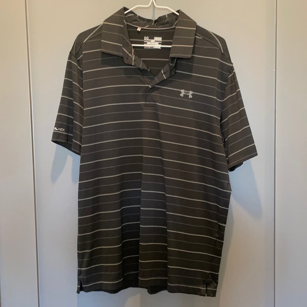 Under Armour Black/grey-silver striped Polo size M